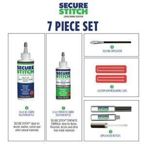 Secure Stitch Liquid Sewing Solution Kit! Fabric Glue That Quickly Mends, Alters, Hems & Embellishes Without a Needle and Thread! Includes: 4oz.Fabric Solution & 2oz All Fabric Solution