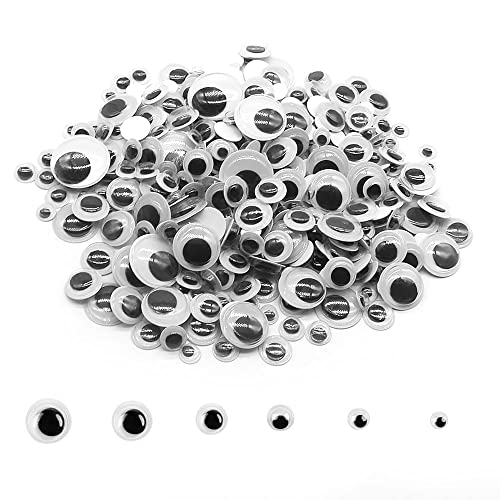 500pcs Wiggle Googly Eyes with Self-Adhesive, 6mm 8mm 10 mm 12mm 15mm 20mm Mixed Packaging