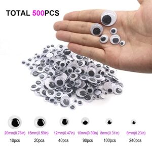 500pcs Wiggle Googly Eyes with Self-Adhesive, 6mm 8mm 10 mm 12mm 15mm 20mm Mixed Packaging