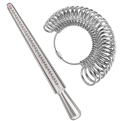 Accmor Ring Sizer Tool Including Ring Mandrel & Ring Sizer Guage, 4 Sizes Ring Measurement Stick Metal Mandrel & Finger Sizing Measuring Tool Set for Jewelry Making Measuring