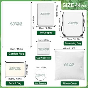 44Pcs Sublimation Blanks Products Set, DIY Sublimation Blanks with Car Coaster, Mouse Pad, Pillow Covers, Garden Flag, Makeup Bag, Drawstring Bag for Sublimation Transfer Heat Press Printing Crafts.