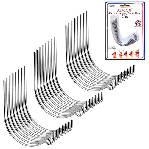 24pc Set ALAZCO Super Hooks - Hang Pictures Mirrors Clocks Wall Art Without Any Tool, Hammer, Nails or Drilling! Excellent Quality!