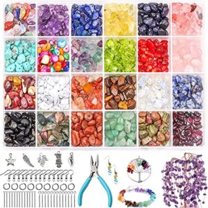 feein crystal beads for jewelry making kit, 1045 pcs natural crystal chips stone beads, irregular gemstones crystals kit with dangles, open jump rings for diy crafts necklace earrings rings making