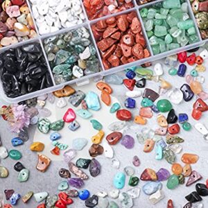 FEEIN Crystal Beads for Jewelry Making Kit, 1045 Pcs Natural Crystal Chips Stone Beads, Irregular Gemstones Crystals Kit with Dangles, Open Jump Rings for DIY Crafts Necklace Earrings Rings Making