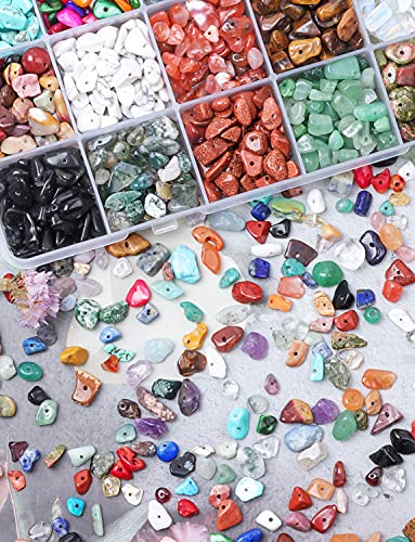 FEEIN Crystal Beads for Jewelry Making Kit, 1045 Pcs Natural Crystal Chips Stone Beads, Irregular Gemstones Crystals Kit with Dangles, Open Jump Rings for DIY Crafts Necklace Earrings Rings Making