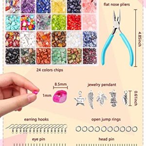 FEEIN Crystal Beads for Jewelry Making Kit, 1045 Pcs Natural Crystal Chips Stone Beads, Irregular Gemstones Crystals Kit with Dangles, Open Jump Rings for DIY Crafts Necklace Earrings Rings Making