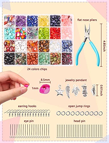 FEEIN Crystal Beads for Jewelry Making Kit, 1045 Pcs Natural Crystal Chips Stone Beads, Irregular Gemstones Crystals Kit with Dangles, Open Jump Rings for DIY Crafts Necklace Earrings Rings Making