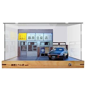 lonyiabbi 1/32 scale led fujiwara toufu store scene model car acrylic display case with ae86 diecast car model jdm car model display box