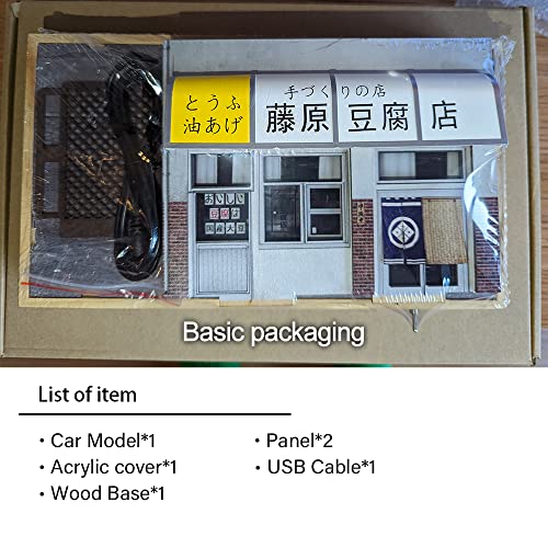 Lonyiabbi 1/32 Scale LED Fujiwara Toufu Store Scene Model Car Acrylic Display Case with AE86 Diecast Car Model JDM Car Model Display Box