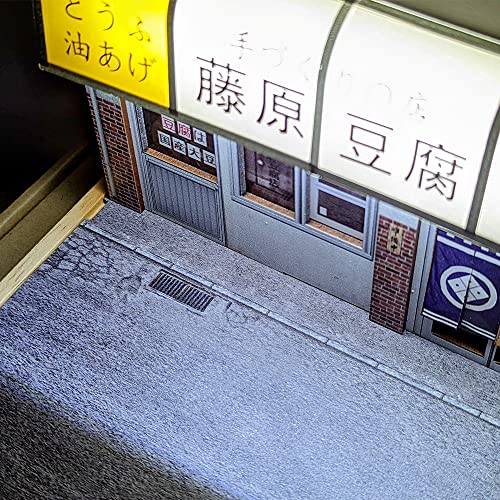 Lonyiabbi 1/32 Scale LED Fujiwara Toufu Store Scene Model Car Acrylic Display Case with AE86 Diecast Car Model JDM Car Model Display Box