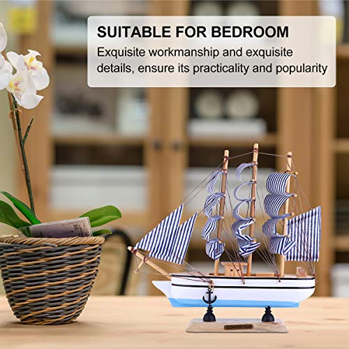 VOSAREA Wood Sailboat Model Blue Ship Figurine 3D Assembling Building Table Ornaments for Home Office Shelf Nautical Decoration Christmas Favors