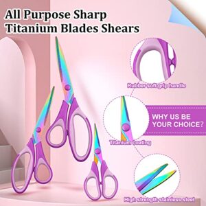 12 Pcs Titanium Blades Shears Craft Scissors Titanium Coating Fabric Scissors Multipurpose Pointed Scissors Bulk with Soft Rubber Grip Handle for Office Sewing Art School Home Supplies 3 Sizes