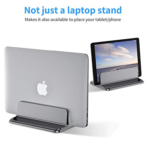 Bewahly Vertical Laptop Stand[Adjustable Size],Aluminum Adjustable Laptop Holder, Saving Space, Suitable for MacBook Pro/Air, iPad, Samsung, Huawei, Surface, Dell, HP, Lenovo and Others (Gray)