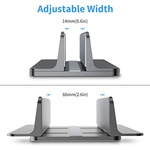 Bewahly Vertical Laptop Stand[Adjustable Size],Aluminum Adjustable Laptop Holder, Saving Space, Suitable for MacBook Pro/Air, iPad, Samsung, Huawei, Surface, Dell, HP, Lenovo and Others (Gray)