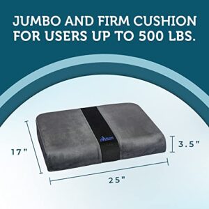 Jumbo Seat Cushion for Extra Wide Wheelchairs - 25 x 17 x 3.5 Inch Firm Cushion for Users up to 500lbs - Clinical Grade Memory Foam Chair Cushion - Relieves Sciatica, Tailbone and Back Pain