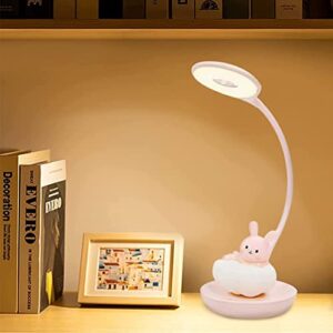 CompraFun Kids Desk Lamp Pink, Dimming Desk Lamp for Girls with Exclusive Cartoon Look, Cute Night Light for Kids Bedroom, Eye-Caring LED Portable Reading Lamp for Child, Unique Gift (Pink Rabbit)