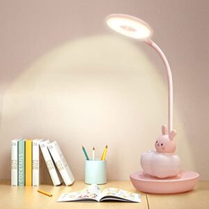 CompraFun Kids Desk Lamp Pink, Dimming Desk Lamp for Girls with Exclusive Cartoon Look, Cute Night Light for Kids Bedroom, Eye-Caring LED Portable Reading Lamp for Child, Unique Gift (Pink Rabbit)