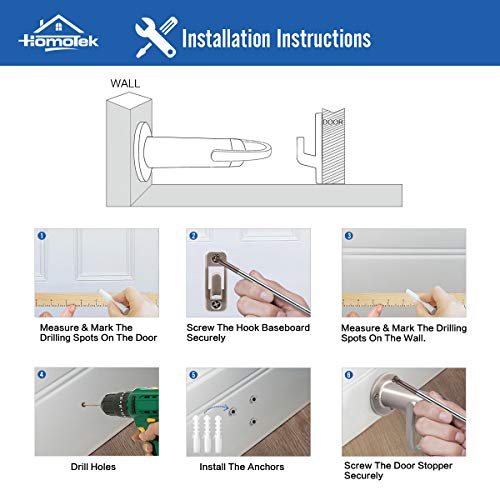 HOMOTEK 2 Pack Heavy Duty Door Stopper with Manual Hook,Door Holder Stop with Sound Dampening Rubber Bumper Wall Mounted, Brushed Satin Nickel