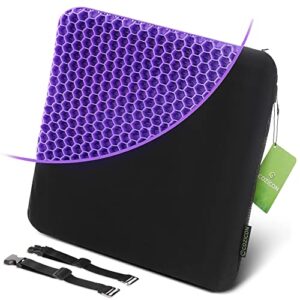gel seat cushion for long sitting – purple seat cushions, car seat, desk chair, wheelchair cushions for pressure relief -office chair back support cushion – tailbone & sciatica pain relief pad pillow