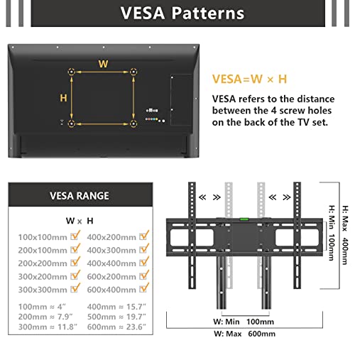 Mobile TV Stand on Wheels for 32-70 inch Flat Screen/Curved TVs, Television Stands with Wheels and Height Adjustable, Rolling TV Stand MAX VESA 600*400mm, TV Cart Rolling TV Stand with Shelf, Black