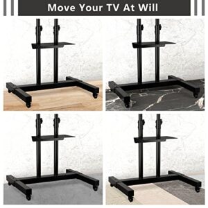 Mobile TV Stand on Wheels for 32-70 inch Flat Screen/Curved TVs, Television Stands with Wheels and Height Adjustable, Rolling TV Stand MAX VESA 600*400mm, TV Cart Rolling TV Stand with Shelf, Black