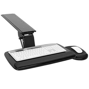 mount-it! under desk keyboard tray, adjustable keyboard and mouse drawer platform with ergonomic wrist rest pad, 17.25″ track, black