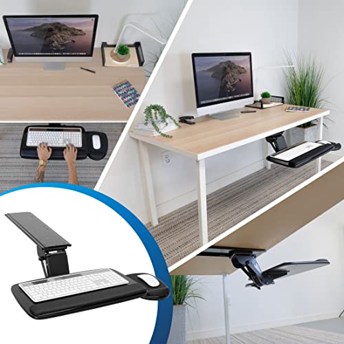 Mount-It! Under Desk Keyboard Tray, Adjustable Keyboard and Mouse Drawer Platform with Ergonomic Wrist Rest Pad, 17.25" Track, Black