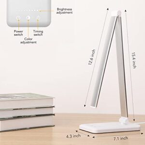 Led Desk Lamp, HMFUNTM Desk Lamp with USB Charging Port, 5 Color Modes, 10 Brightness, Natural Light, Eye Caring Reading Lamp, Desk Light for Home Office, Table Lamp, Touch Control, Auto-Timer, Silver