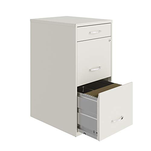 Hirsh Industries Space Solutions 18in Deep 3 Drawer Metal File Cabinet Pearl White, Letter Size, Fully Assembled