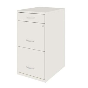 Hirsh Industries Space Solutions 18in Deep 3 Drawer Metal File Cabinet Pearl White, Letter Size, Fully Assembled