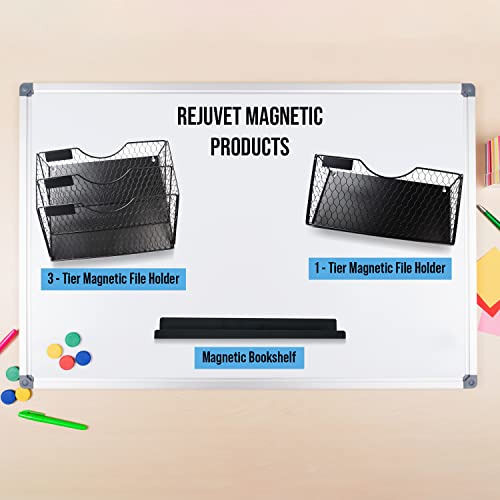 Rejuvet Super Strong 1-tier Magnetic file holder for file cabinets-13.9inch(35.5cm) black magnetic paper holder that holds up to 8.8 Lbs (4kgs). It is a magnetic organizer as well as a magnetic folder holder