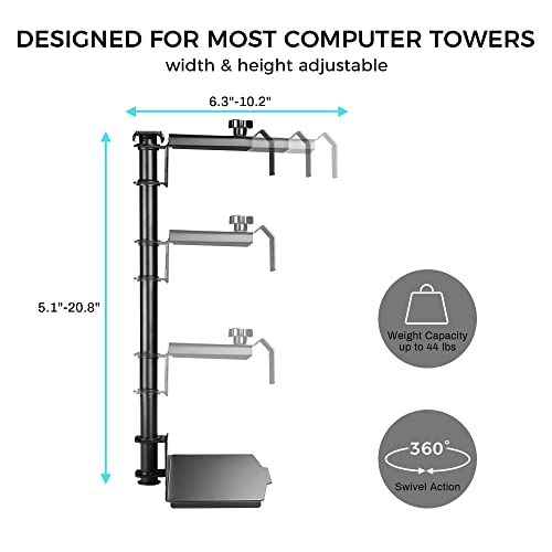 EUREKA ERGONOMIC CPU Holder Under Desk Mount, Computer Tower Holder 360° Swivel Height & Width Adjustable, Holds up to 44 lbs, Fits Most Computer Tower, Black