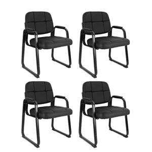 clatina waiting room guest chair with bonded leather padded arm rest for office reception and conference desk black with sled base 4 pack