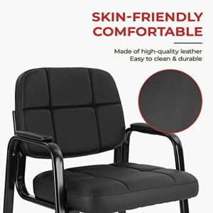 CLATINA Waiting Room Guest Chair with Bonded Leather Padded Arm Rest for Office Reception and Conference Desk Black with Sled Base 4 Pack
