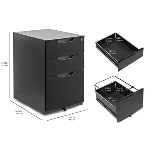 Amazon Basics 3 Drawer Mobile File Cabinet with Lock, Black