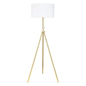 o’bright tripod floor lamp, adjustable in height, 100% metal body with linen drum shade, e26 socket, bedside lamp, standing light for living room, bedroom, office, antique brass