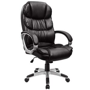furmax leather high back office chair ergonomic executive office chair swivel computer desk chair lumbar support soft cushioned padded arms (black)