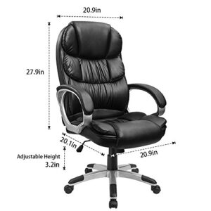 Furmax Leather High Back Office Chair Ergonomic Executive Office Chair Swivel Computer Desk Chair Lumbar Support Soft Cushioned Padded Arms (Black)