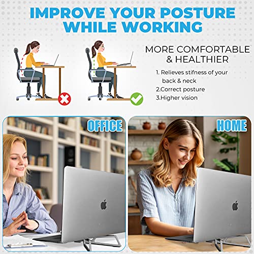 FlexVerk Portable Laptop Riser Stand- Lightweight & Adjustable Computer Holder, Ergonomic, Foldable - Compatible with Apple MacBook Pro & Air, HP, Dell, Tablet & More 10" - 16" Notebooks (Silver)