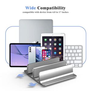 Vertical Laptop Stand Holder, Adjustable 2 Slot Aluminum MacBook Desktop Holde(Up to 17.3 inch) Space-Saving for All MacBook/Chromebook/Surface/Dell/iPad and Gaming Laptops, Silver