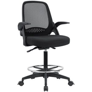 devoko drafting chair tall office chair with flip-up armrests executive computer standing desk chair with lockable wheels and adjustable footrest ring (black)