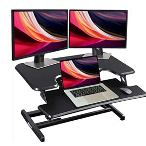 ADAPTZONE Standing Desk Converter, 33 Inch Height Adjustable Sit Stand Up Desk Riser, Sit Stand Desk Converter with Deep Keyboard Tray for Laptop, Tabletop Stand Up Desk Workstation Fits Dual Monitor
