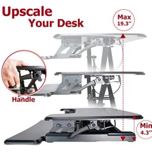 ADAPTZONE Standing Desk Converter, 33 Inch Height Adjustable Sit Stand Up Desk Riser, Sit Stand Desk Converter with Deep Keyboard Tray for Laptop, Tabletop Stand Up Desk Workstation Fits Dual Monitor