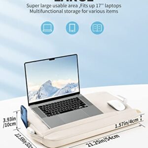 SAIJI Laptop Lap Desk, Ultra Lightweight Portable Lap Desk with Pillow Cushion, Fit up to 17” Laptop & MacBookAir with Side Pocket, Rails for Airflow, Computer Laptop Stand Desk for Couch, Bed & Chair