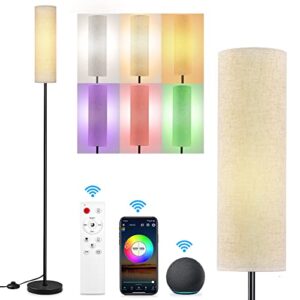 floor lamps for living room smart led modern tall light standing lamp compatible with alexa & google home, corner lamp with linen lampshade for bedroom remote & wifi app control stepless dimmable