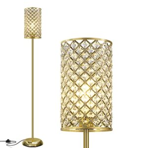 rayinight gold floor lamp,elegant crystal floor lamp modern standing lamp with on/off foot switch,tall pole accent lighting for living room, girl bedroom, dresser, office