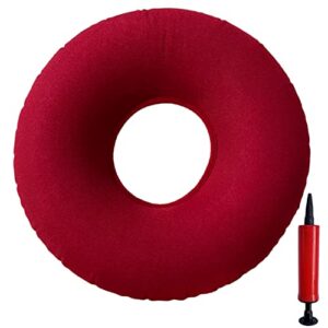 shineyid donut pillow for tailbone pain, inflatable donut cushion seat with a pump, hemorrhoid seat cushion, round wheelchairs seat cushion for office chair, car or home (15″ red)