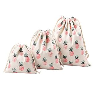 ruih pineapple pattern canvas double drawstring pouches muslin bags gift bags sacks sachet bags for jewelry candy favors wedding birthday party (5.5×6.3/1 bag)