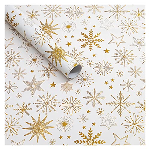 Lincox Christmas Wrapping Paper Reversible Wrapping Bundle Snowflakes Stripes Merry Christmas Plaid Barn Moose Woodland Scenes Wrapping Paper Decoration, Gold