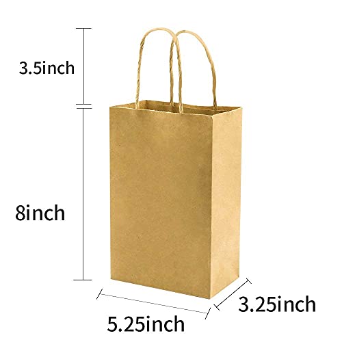 Small Each 100 Pack Brown&Color Craft Paper Gift bags with Handles Bluk for Birthday Party Favors Christmas